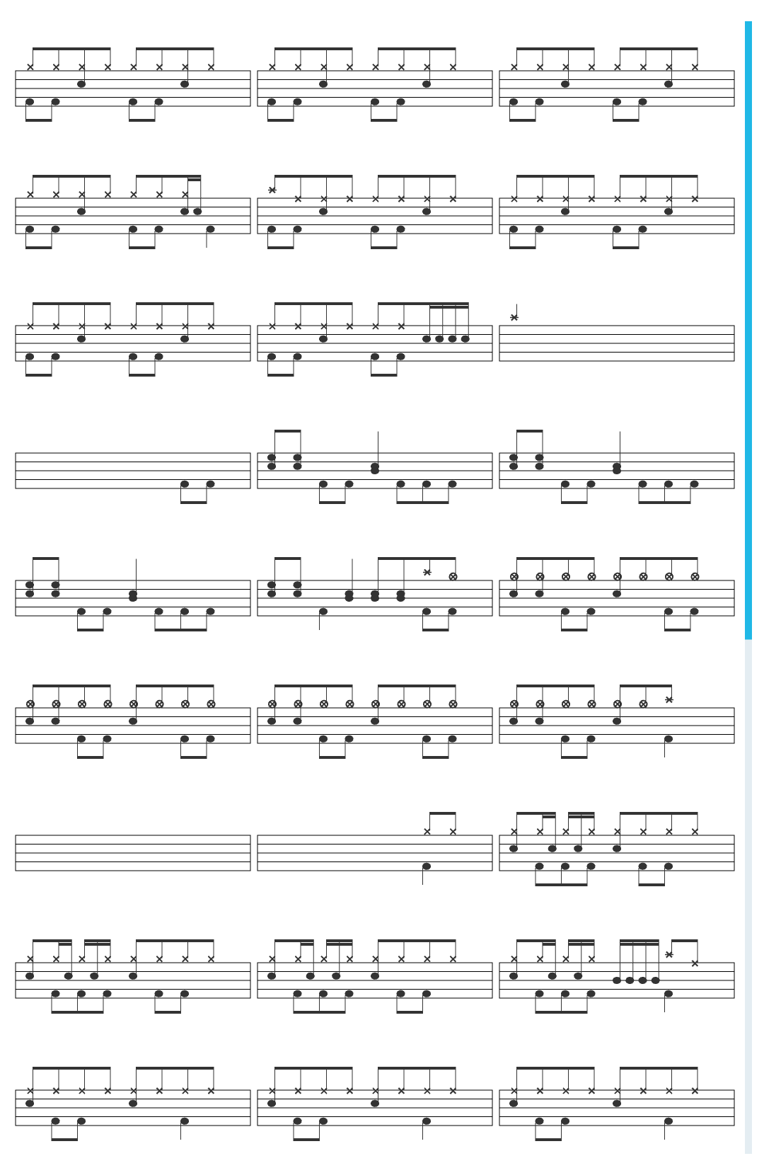 Beginner_X Let's practice some rock tracks drum sheet